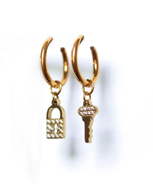 Boucles d’oreilles cadenas et clefs